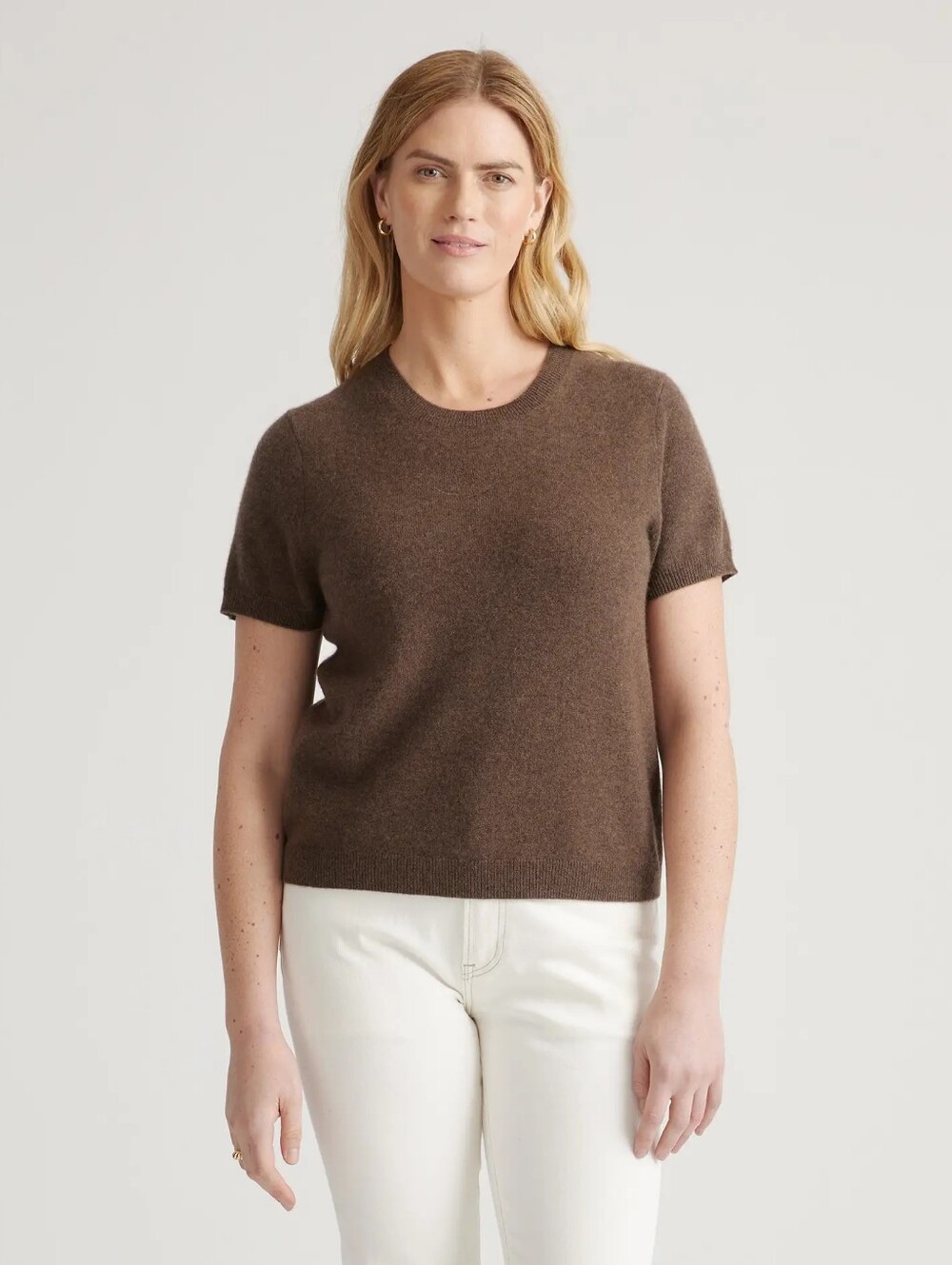 Quince Mongolian Cashmere short Sleeve Tee Brown Medium M
